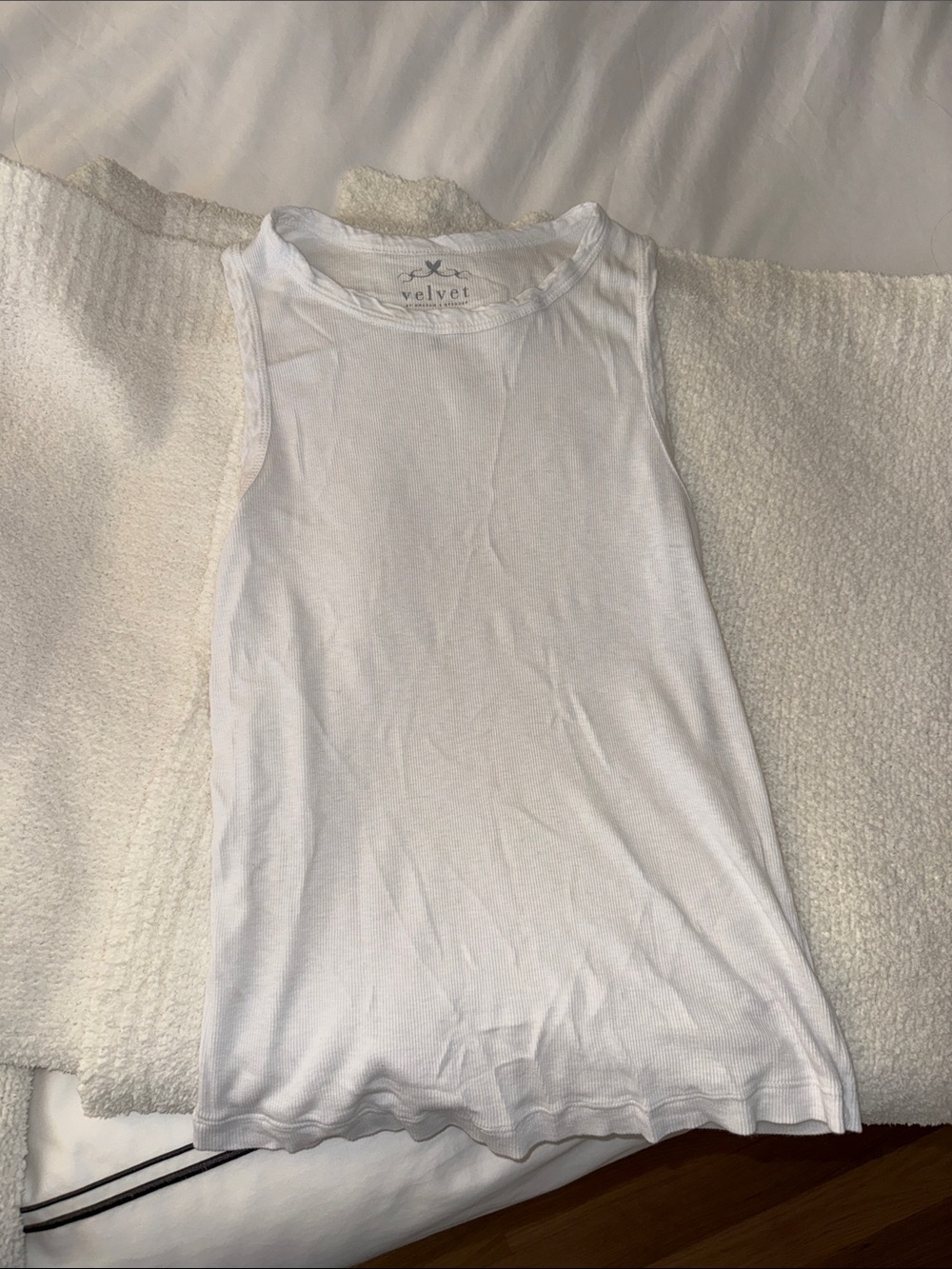 Velvet White Ribbed Sleeveless Tank